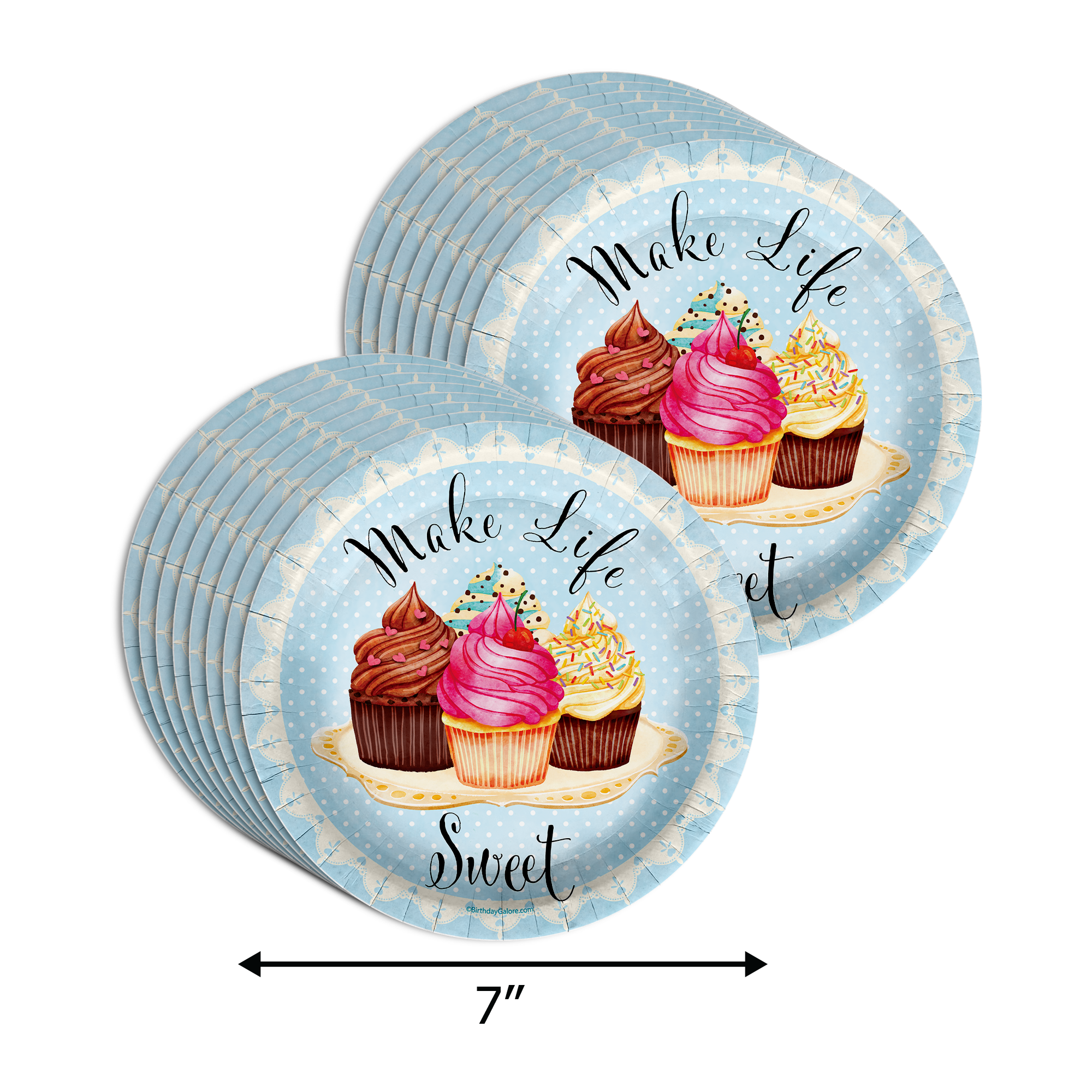 Sweet to Be Three Cupcake 3rd Birthday Party Supplies 64 Piece Tableware Set Includes Large 9" Paper Plates Dessert Plates, Cups and Napkins Kit for 16