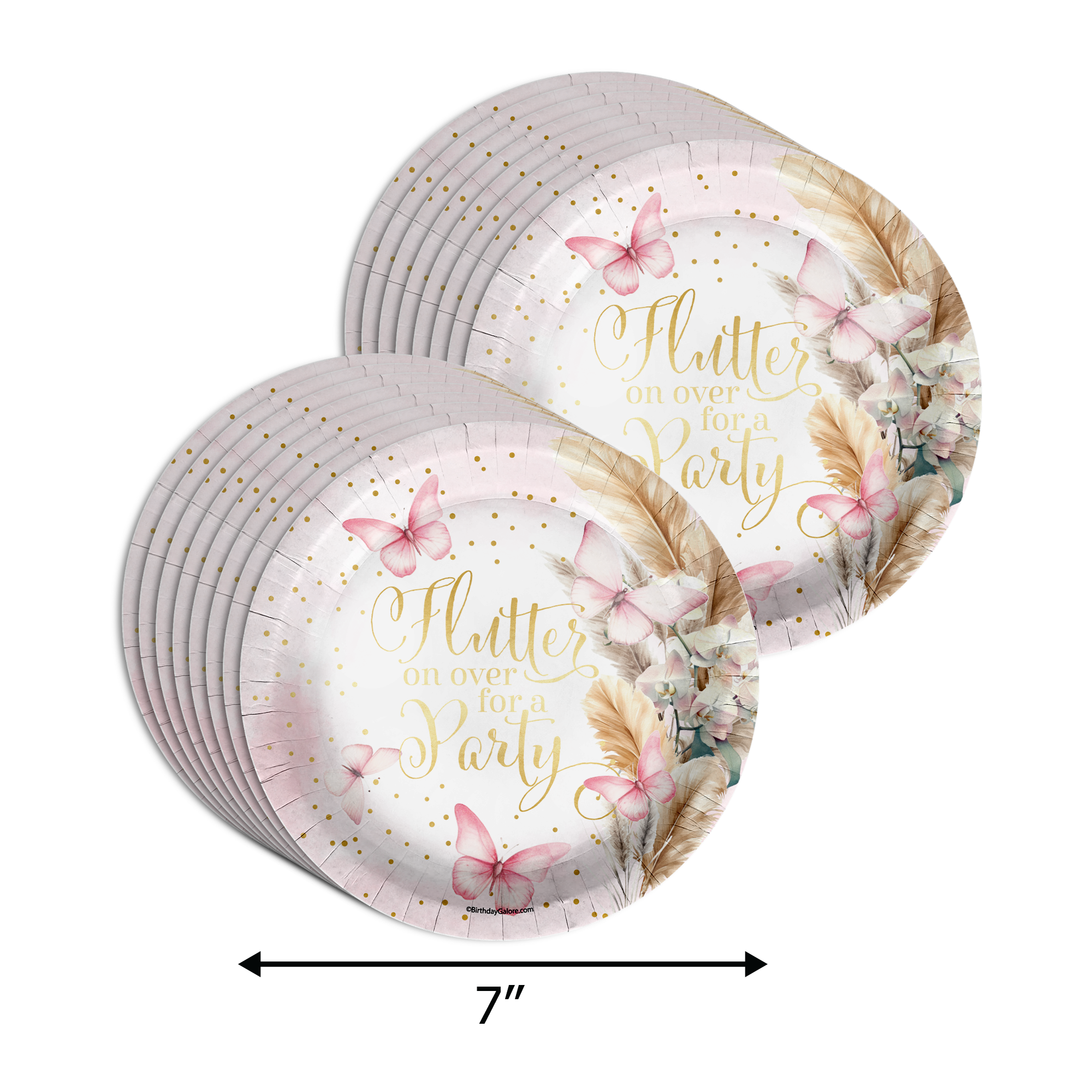 Butterfly Girl's 1st Birthday Party Supplies 64 Piece Tableware Set Includes Large 9" Paper Plates Dessert Plates, Cups and Napkins Kit for 16