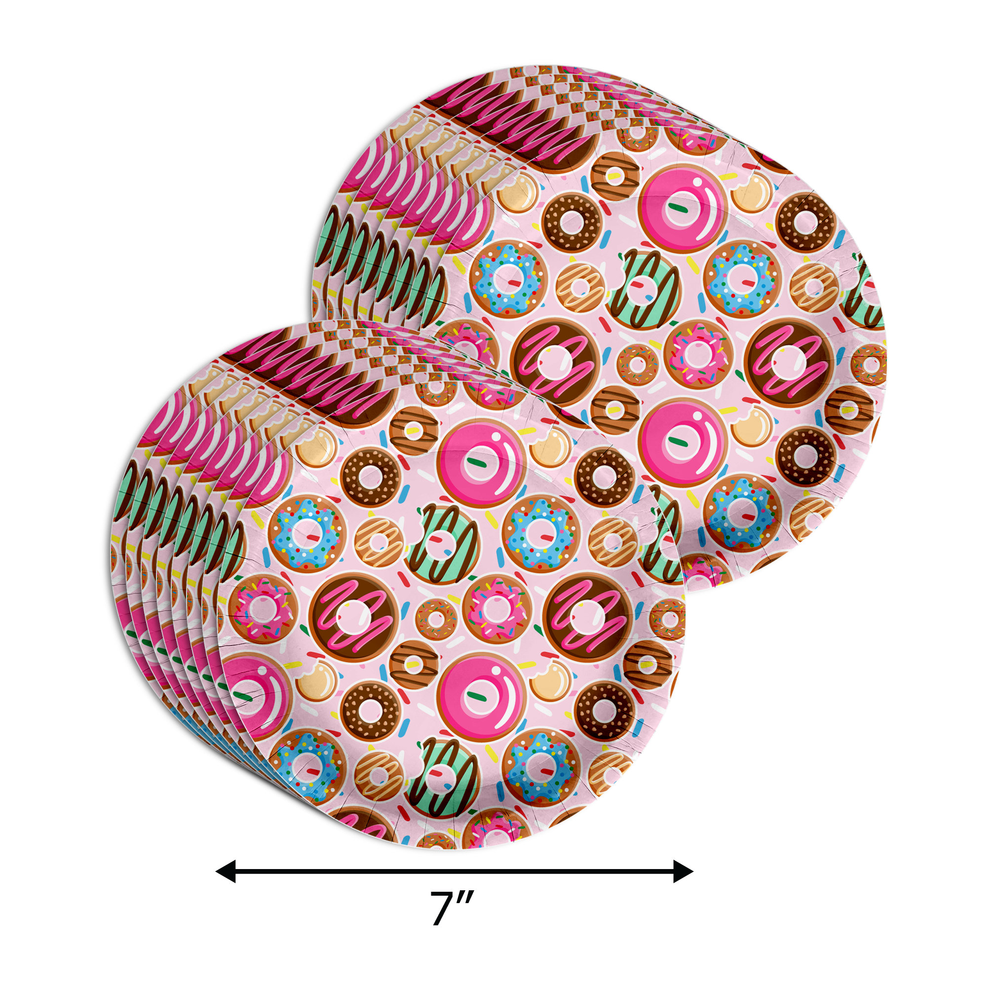 Girls 4th Birthday Party Supplies - Fourever Sweet Donut Birthday Paper Plates - 64 Piece Tableware Set Includes Large 9" Paper Plates Dessert Plates, Cups and Napkins Kit for 16