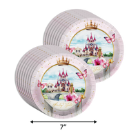 Fairytale Princess 1st Birthday Party Supplies 64 Piece Tableware Set Includes Large 9" Paper Plates Dessert Plates, Cups and Napkins Kit for 16