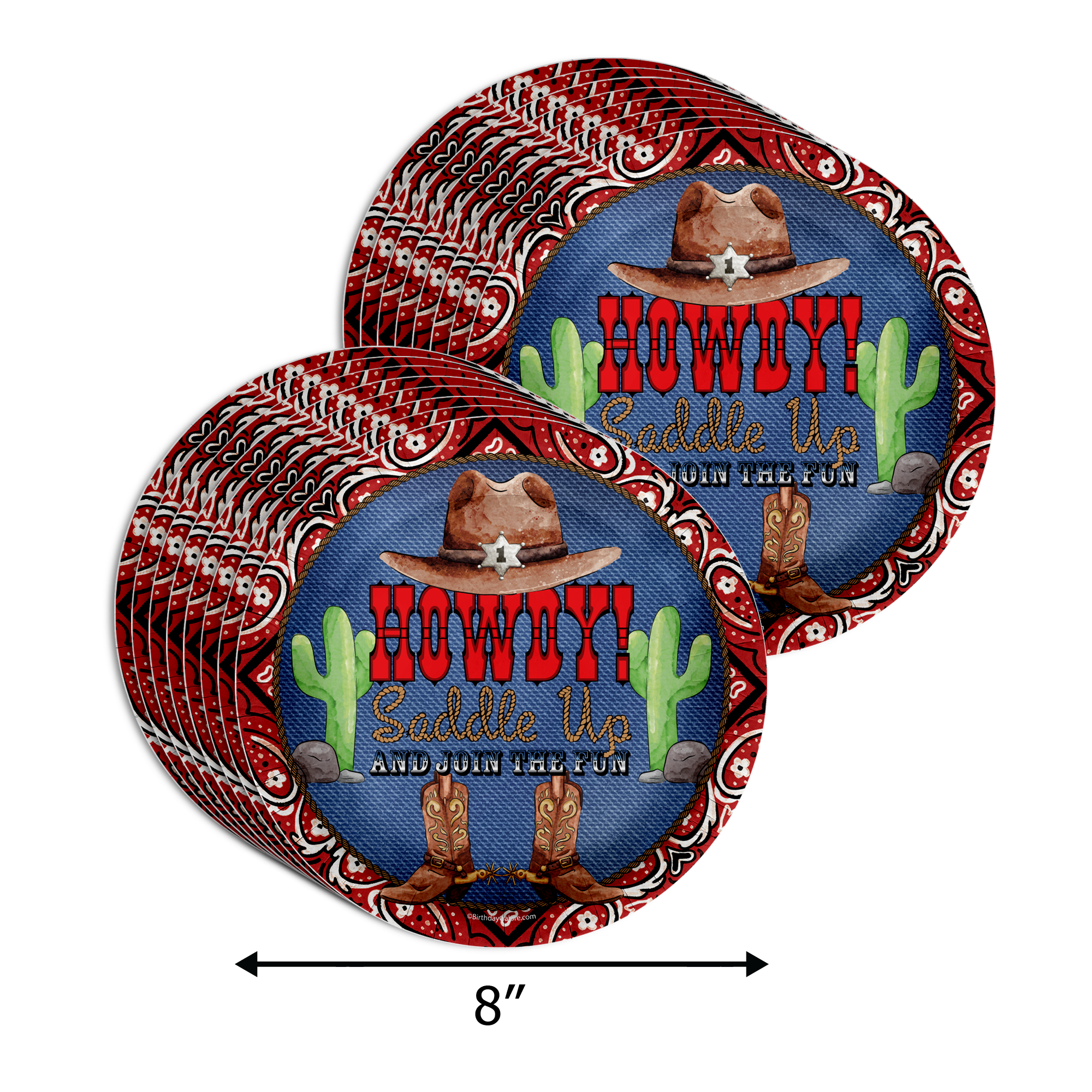 Our Little Buckaroo is Turning Two 2nd Birthday Party Supplies 64 Piece Tableware Set Includes Large 9" Paper Plates Dessert Plates, Cups and Napkins Kit for 16