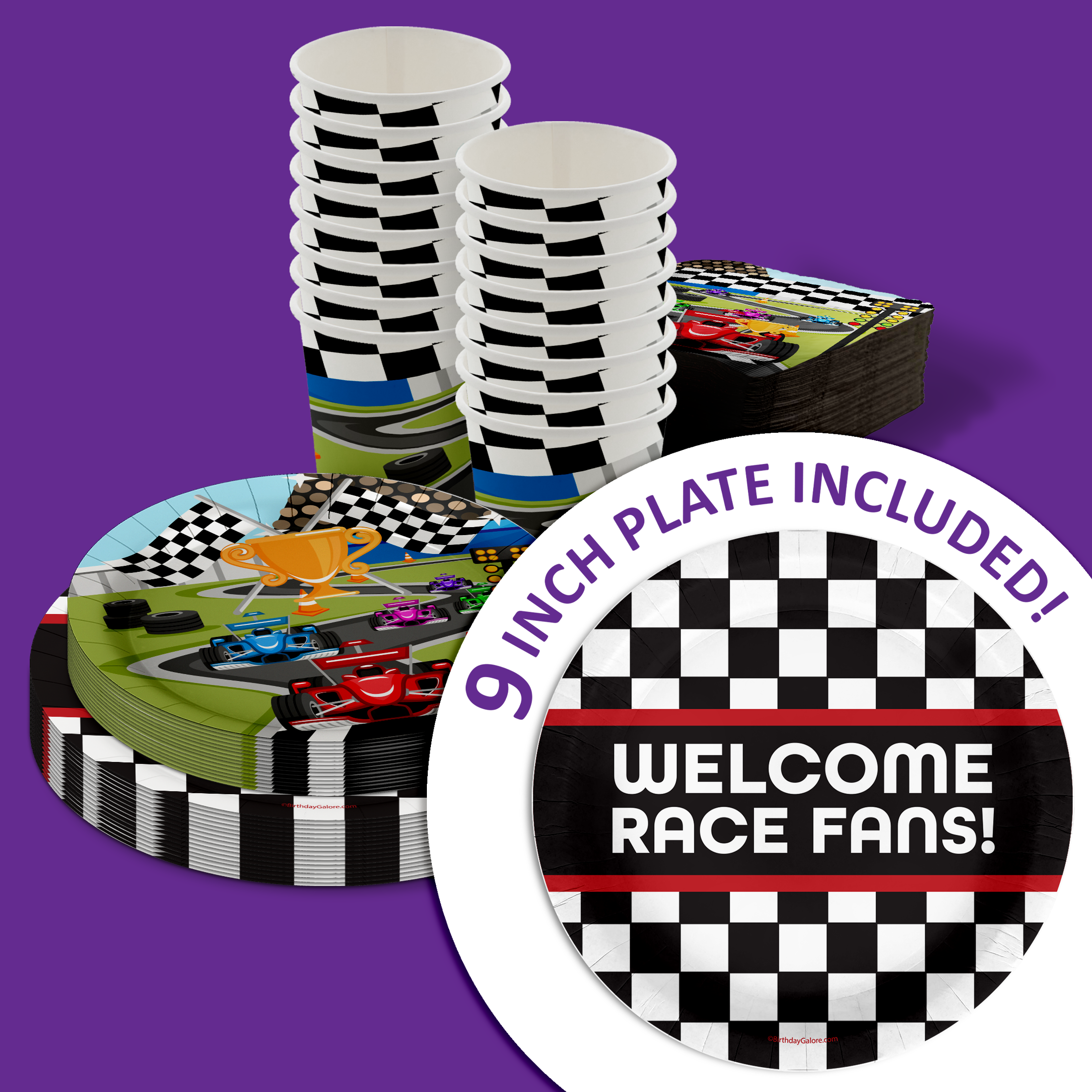 Welcome Race Fans Race Car Birthday Party Tableware Kit For 16 Guests 64 Piece