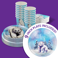 Our Little Polar Bear Is Turning One 1st Birthday Party Tableware Kit For 16 Guests 64 Piece