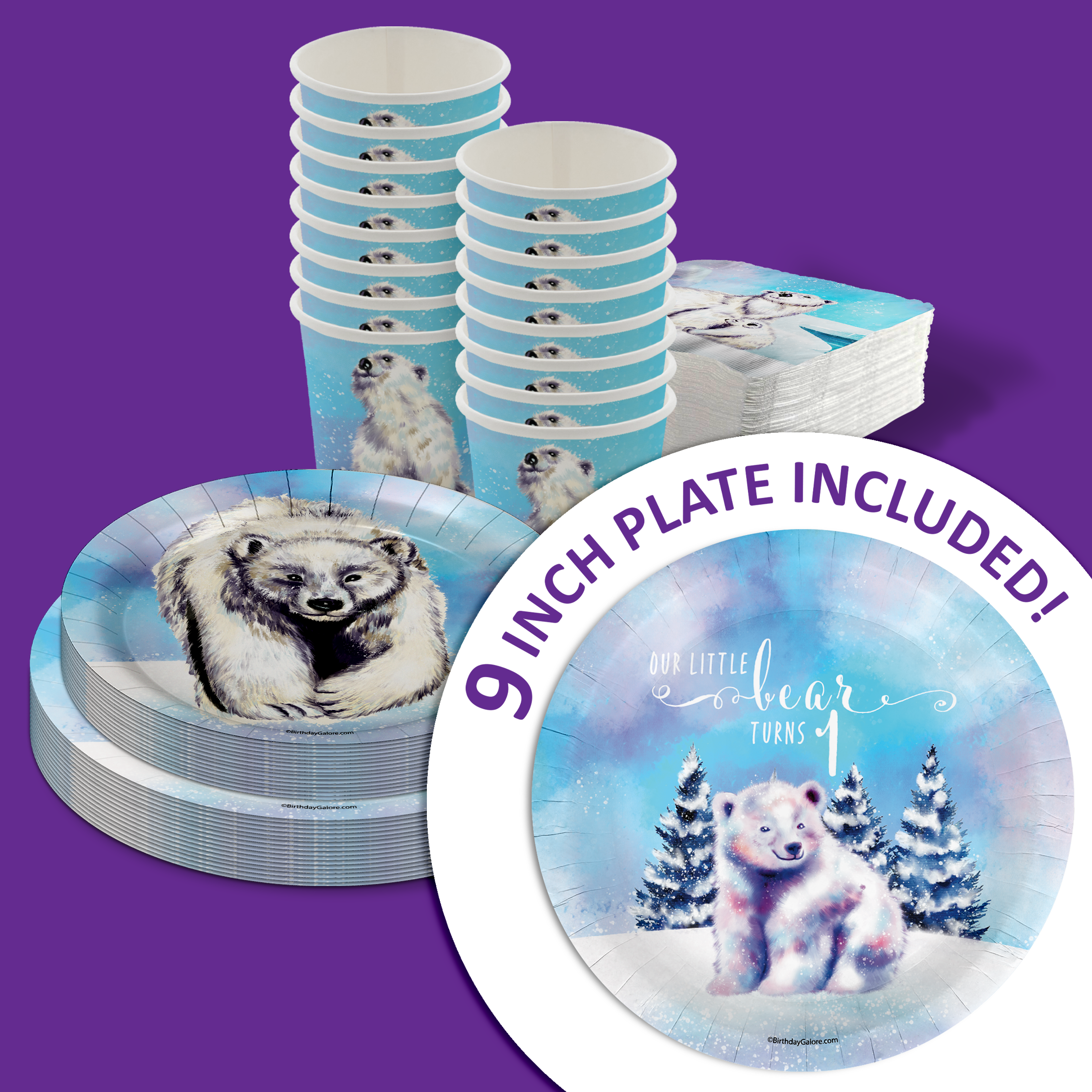 Our Little Polar Bear Is Turning One 1st Birthday Party Tableware Kit For 16 Guests 64 Piece
