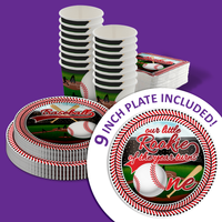Rookie Year Baseball 1st Birthday Party Supplies 64 Piece Tableware Set Includes Large 9" Paper Plates Dessert Plates, Cups and Napkins Kit for 16