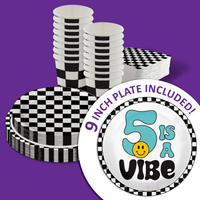 Five is a Vibe Smiley Face 5th Birthday Party Supplies 64 Piece Tableware Set Includes Large 9" Dinner Plate and Small Dessert Plates Cups and Napkins Tableware Kit for 16