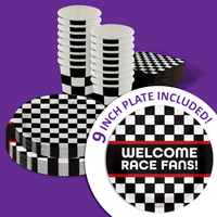 Welcome Race Fans Checkered Flag Birthday Party Tableware Kit For 16 Guests 64 Piece
