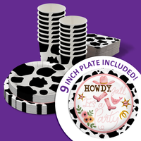 Howdy Y'all It's A Party Cow Print Birthday Party Tableware Kit For 16 Guests 64 Piece
