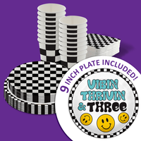 Vibin Thrivin' and Three Smiley Face 3rd Birthday Party Supplies 64 Piece Tableware Set Includes Large 9" Dinner Plate and Small Dessert Plates Cups and Napkins Tableware Kit for 16