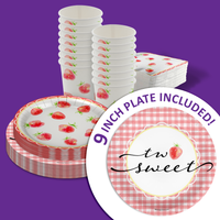 Two Sweet Strawberry 2nd Birthday Party Tableware Kit For 16 Guests 64 Piece