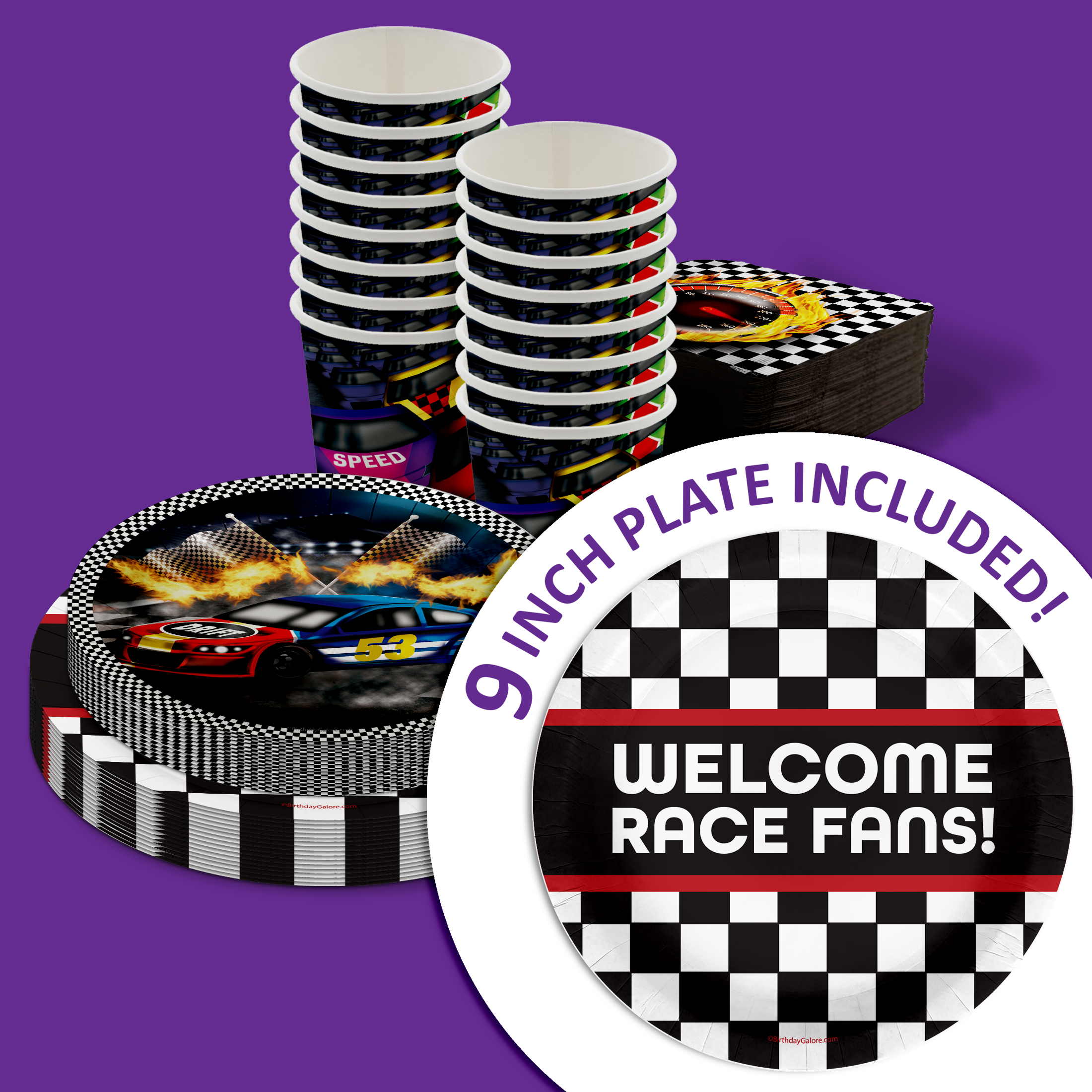 Welcome Race Fans Race Day Birthday Party Tableware Kit For 16 Guests 64 Piece
