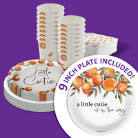 Our Little Cutie Is on The Way Baby Shower Party Supplies 64 Piece Tableware Set Includes Large 9" Paper Plates Dessert Plates, Cups and Napkins Kit for 16