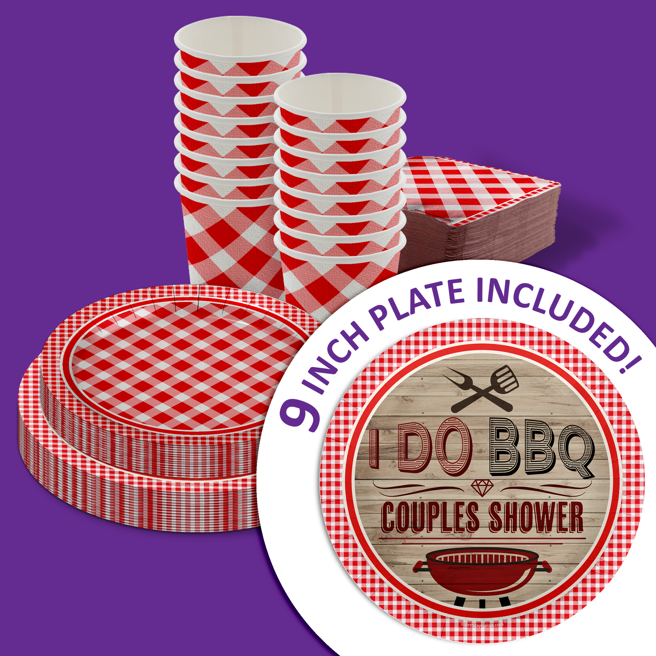 I Do BBQ Couples Shower Party Tableware Kit For 16 Guests 64 Piece