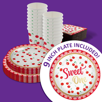 Sweet One Cherry 1st Birthday Party Tableware Kit For 16 Guests 64 Piece