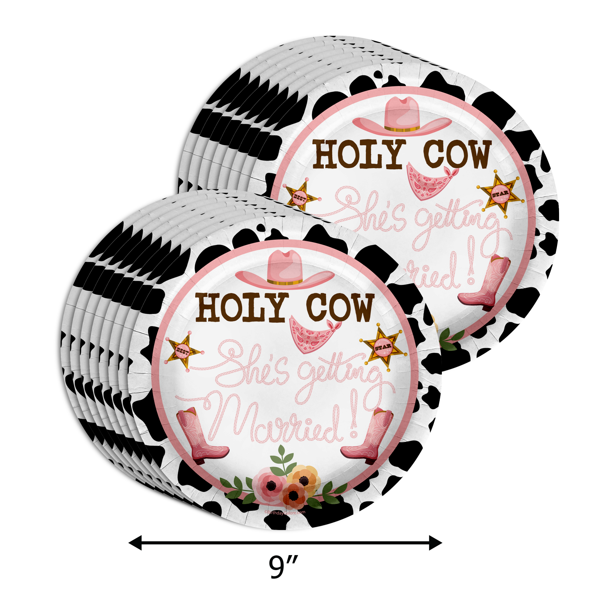 Holy Cow She's Getting Married Bridal Shower Party Supplies 64 Piece Tableware Set Includes Large 9" Paper Plates Dessert Plates, Cups and Napkins Kit for 16