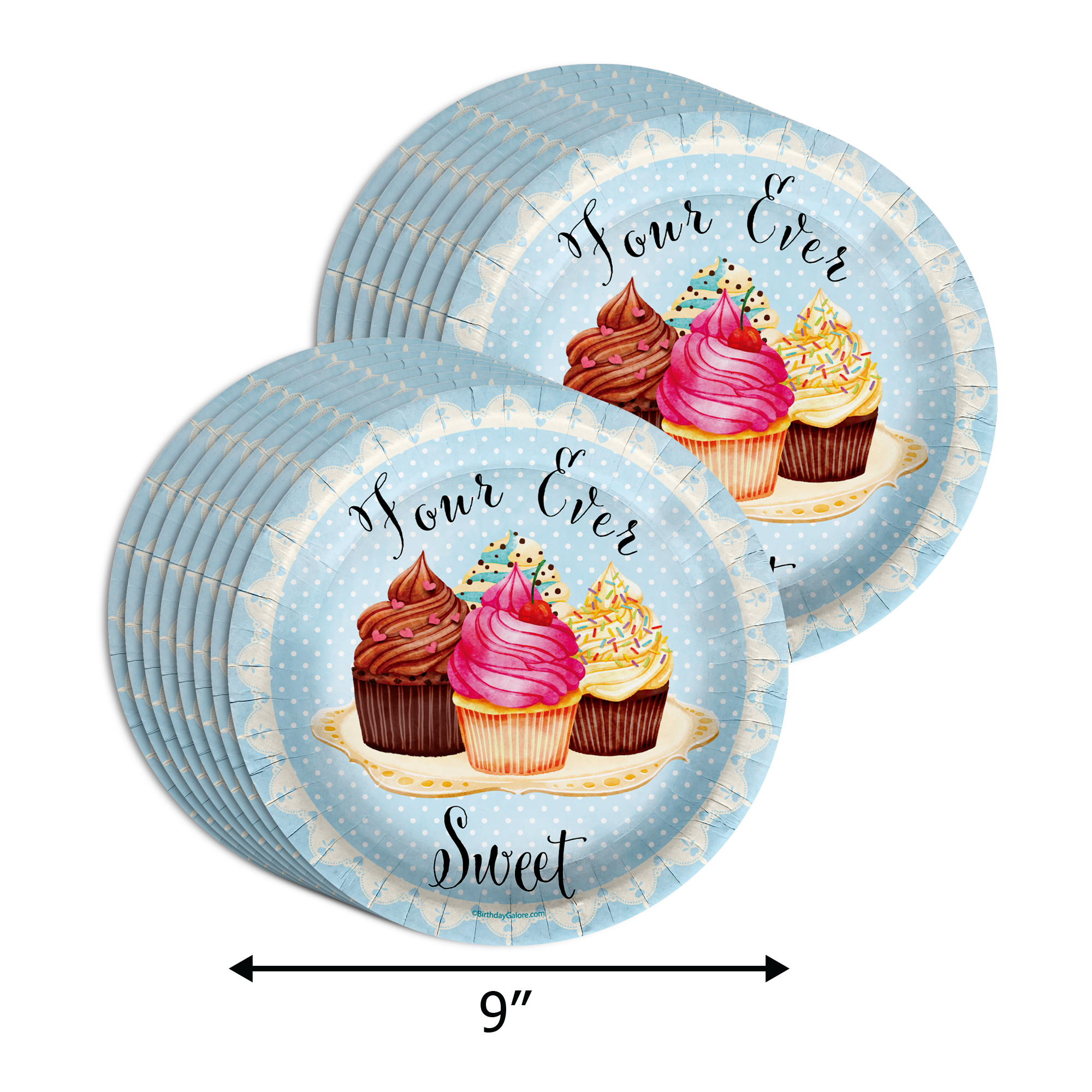 Four Ever Sweet Cupcake 4th Birthday Party Supplies 64 Piece Tableware Set Includes Large 9" Paper Plates Dessert Plates, Cups and Napkins Kit for 16