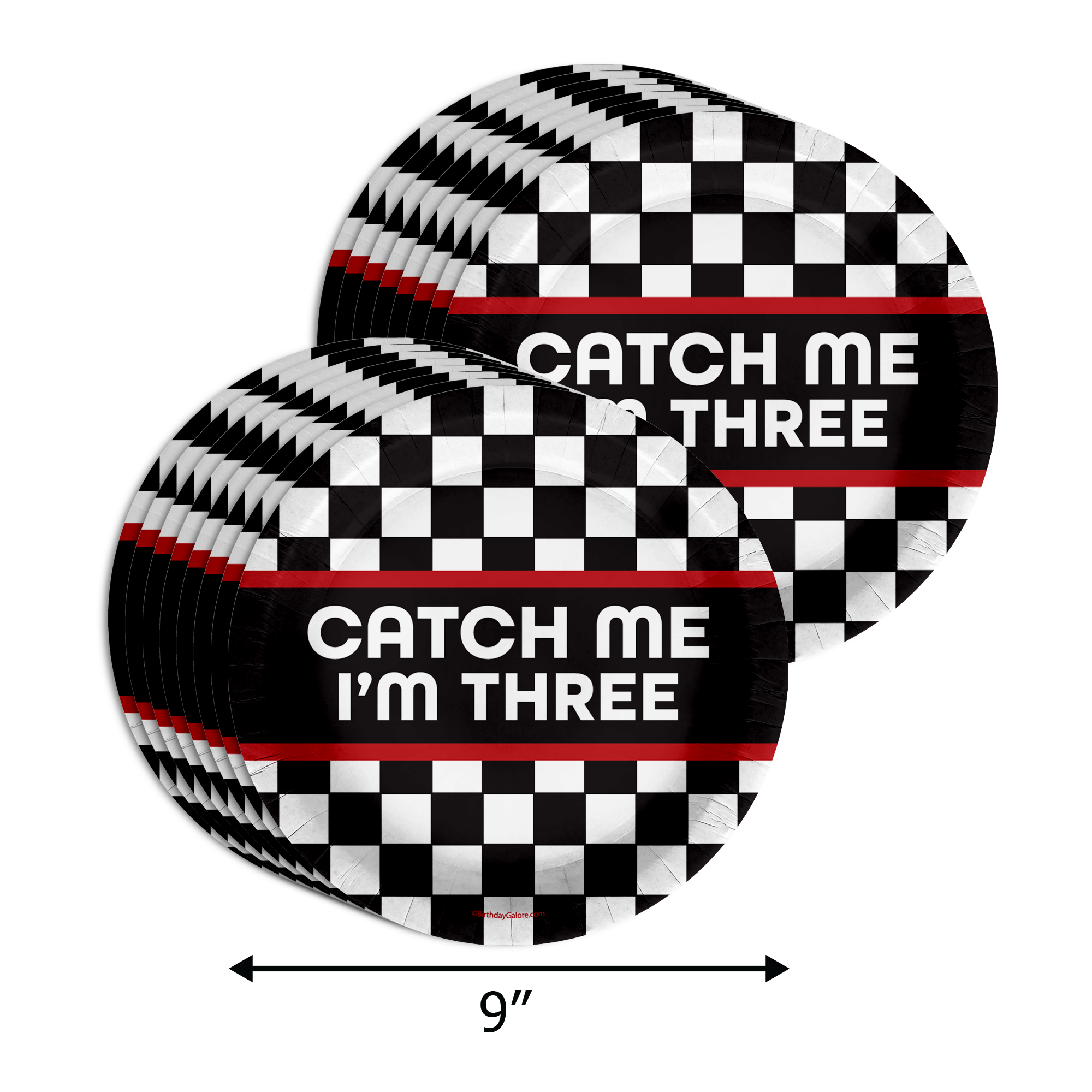 Catch Me I'm Three Checkered Flag Racing 3rd Birthday Party Supplies 64 Piece Tableware Set Includes Large 9" Paper Plates Dessert Plates, Cups and Napkins Kit for 16