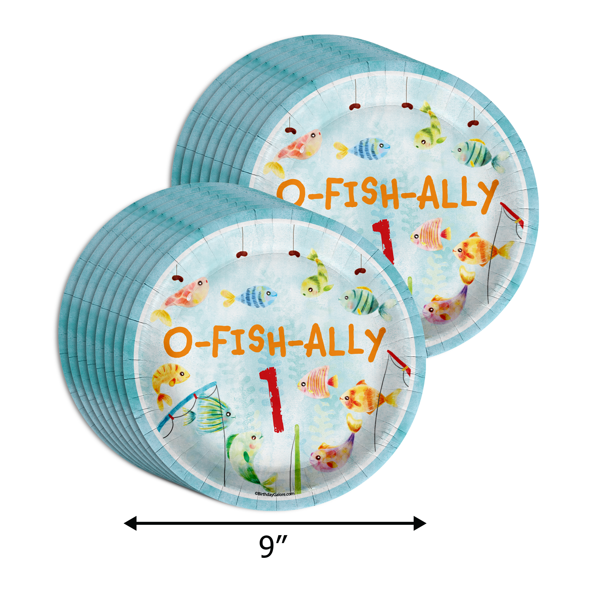 Ofishally 1 Fishing 1st Birthday Party Supplies 64 Piece Tableware Set Includes Large 9" Paper Plates Dessert Plates, Cups and Napkins Kit for 16