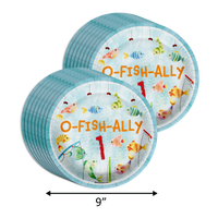 Ofishally 1 Fishing 1st Birthday Party Supplies 64 Piece Tableware Set Includes Large 9" Paper Plates Dessert Plates, Cups and Napkins Kit for 16
