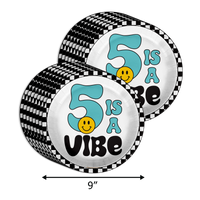 Five is a Vibe Smiley Face 5th Birthday Party Supplies 64 Piece Tableware Set Includes Large 9" Dinner Plate and Small Dessert Plates Cups and Napkins Tableware Kit for 16