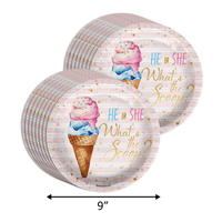 He or She Scoops Ice Cream Gender Reveal Party Supplies 64 Piece Tableware Set Includes Large 9" Paper Plates Dessert Plates, Cups and Napkins Kit for 16