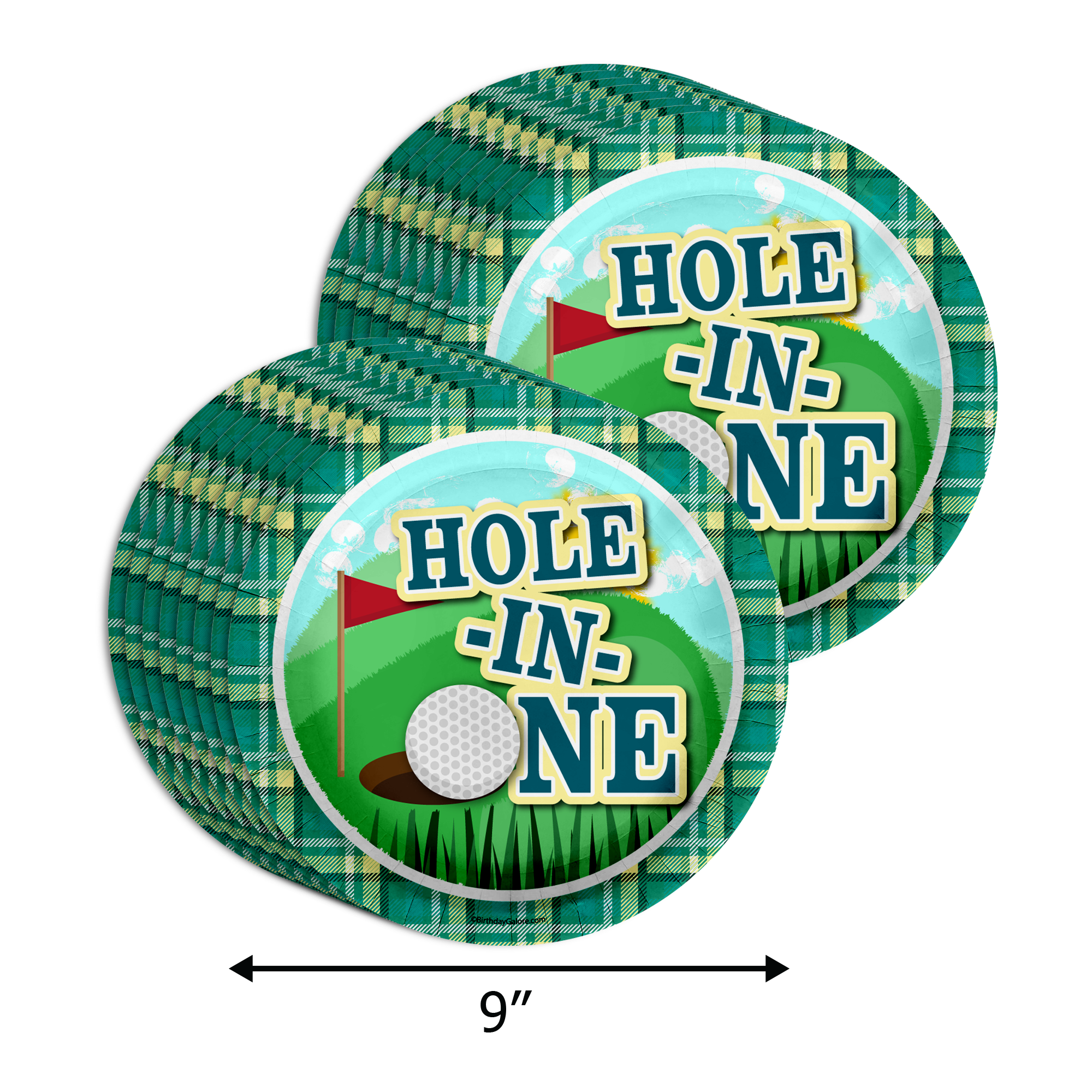 Hole in One Golf 1st Birthday Party Supplies 64 Piece Tableware Set Includes Large 9" Paper Plates Dessert Plates, Cups and Napkins Kit for 16