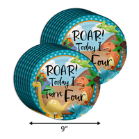 Roar I Turn Four 4th Birthday Party Tableware Kit For 16 Guests 64 Piece