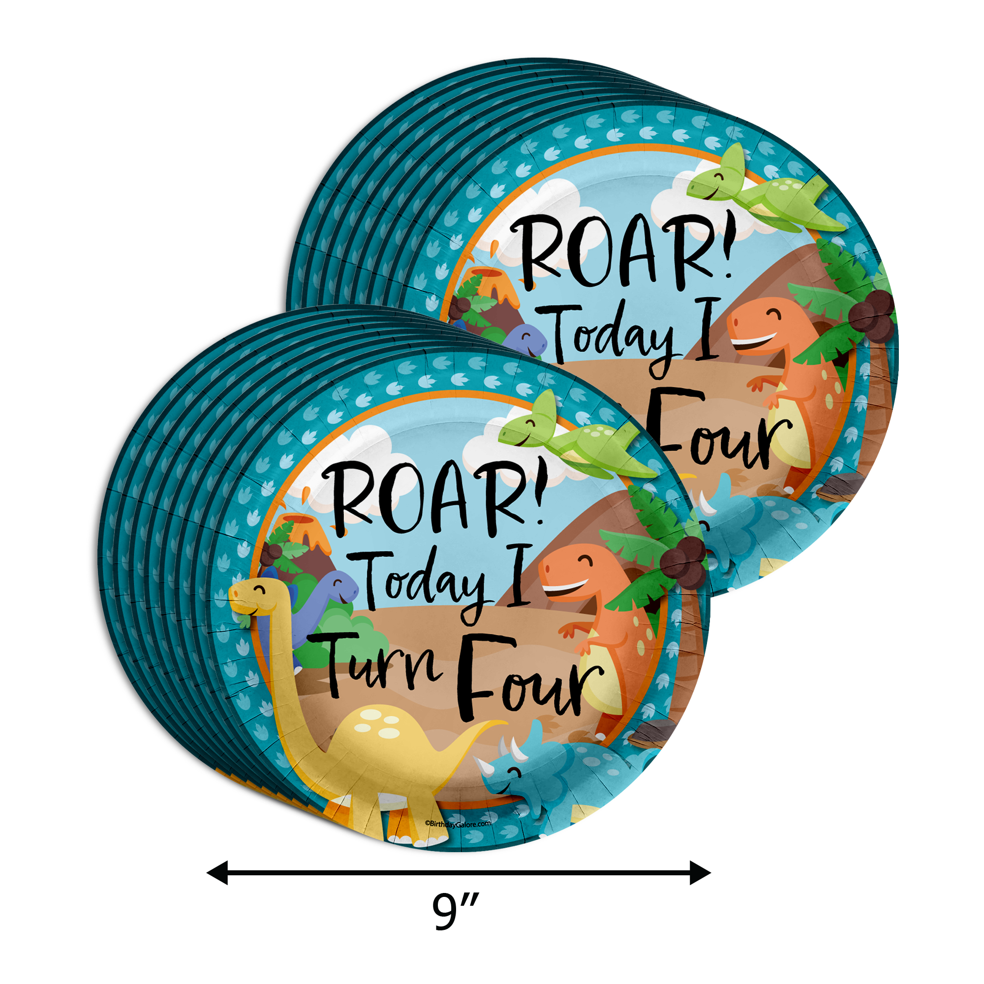 Roar I Turn Four 4th Birthday Party Tableware Kit For 16 Guests 64 Piece