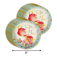 Tea for Two 2nd Birthday Party Supplies 64 Piece Tableware Set Includes Large 9" Paper Plates Dessert Plates, Cups and Napkins Kit for 16