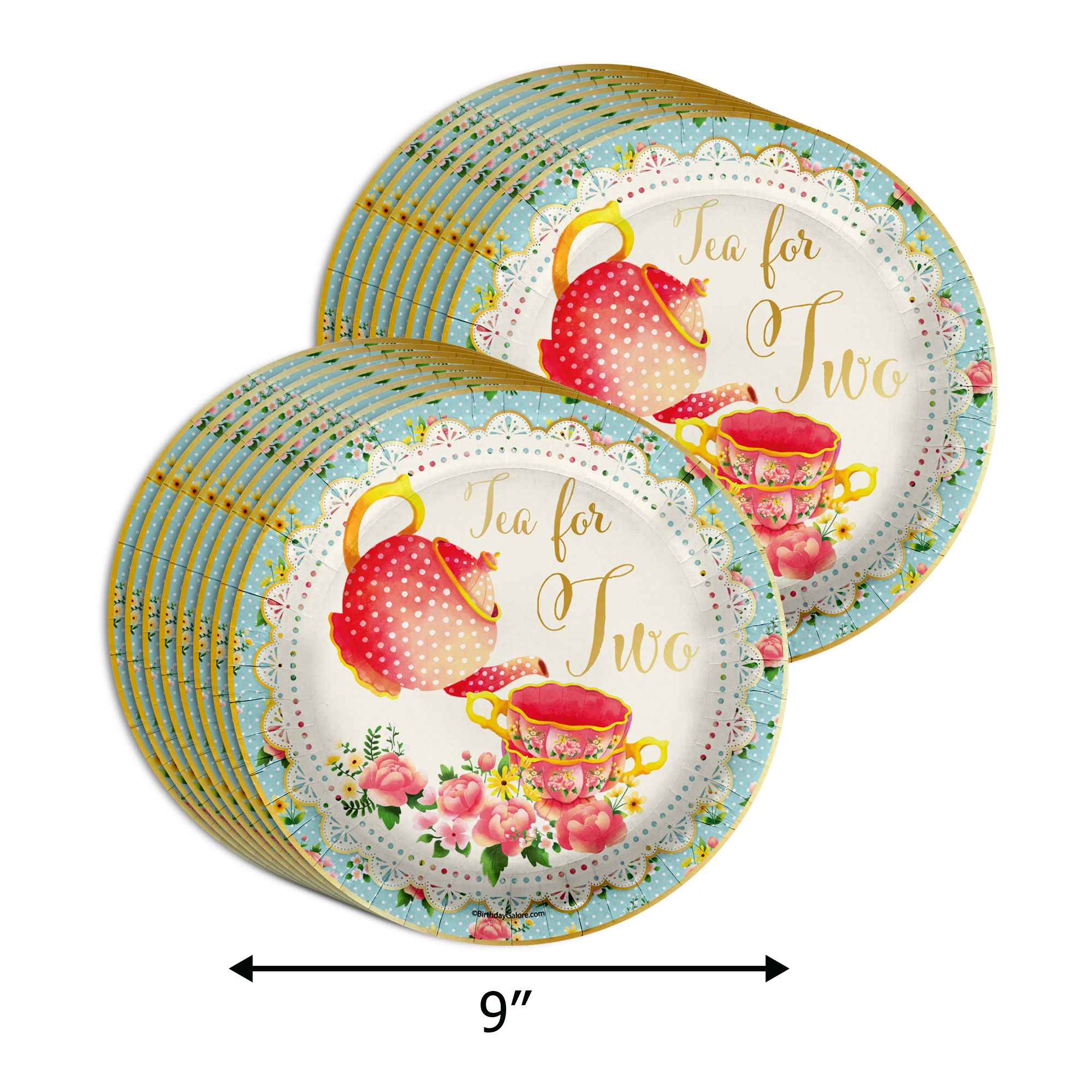 Tea for Two 2nd Birthday Party Supplies 64 Piece Tableware Set Includes Large 9" Paper Plates Dessert Plates, Cups and Napkins Kit for 16