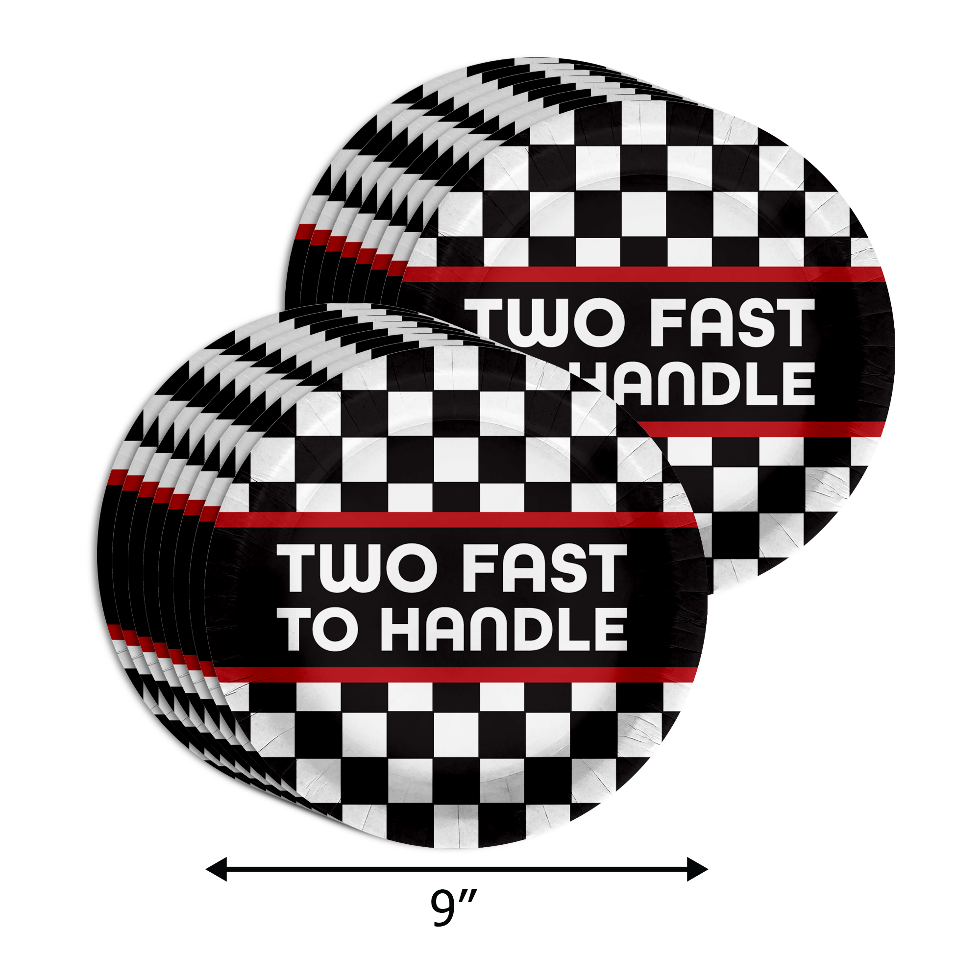 Two Fast Too Handle Checkered Flag 2nd Birthday Party Tableware Kit For 16 Guests 64 Piece