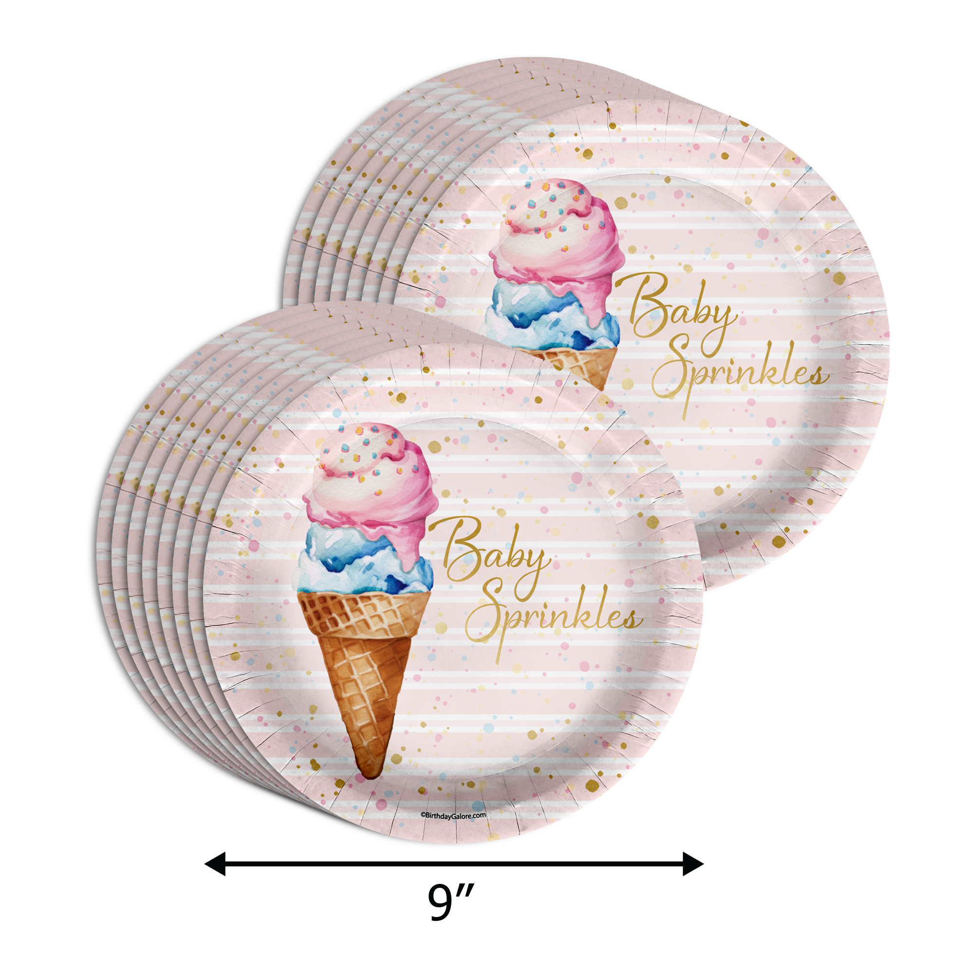 Birthday Galore Baby Sprinkles Scoops Ice Cream Party Supplies 64 Piece Tableware Set Includes Large 9" Paper Plates Dessert Plates, Cups and Napkins Kit for 16