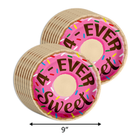 Girls 4th Birthday Party Supplies - Fourever Sweet Donut Birthday Paper Plates - 64 Piece Tableware Set Includes Large 9" Paper Plates Dessert Plates, Cups and Napkins Kit for 16