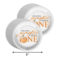 Little Pumpkin Turning One 1st Birthday Party Supplies 64 Piece Tableware Set Includes Large 9" Paper Plates Dessert Plates, Cups and Napkins Kit for 16