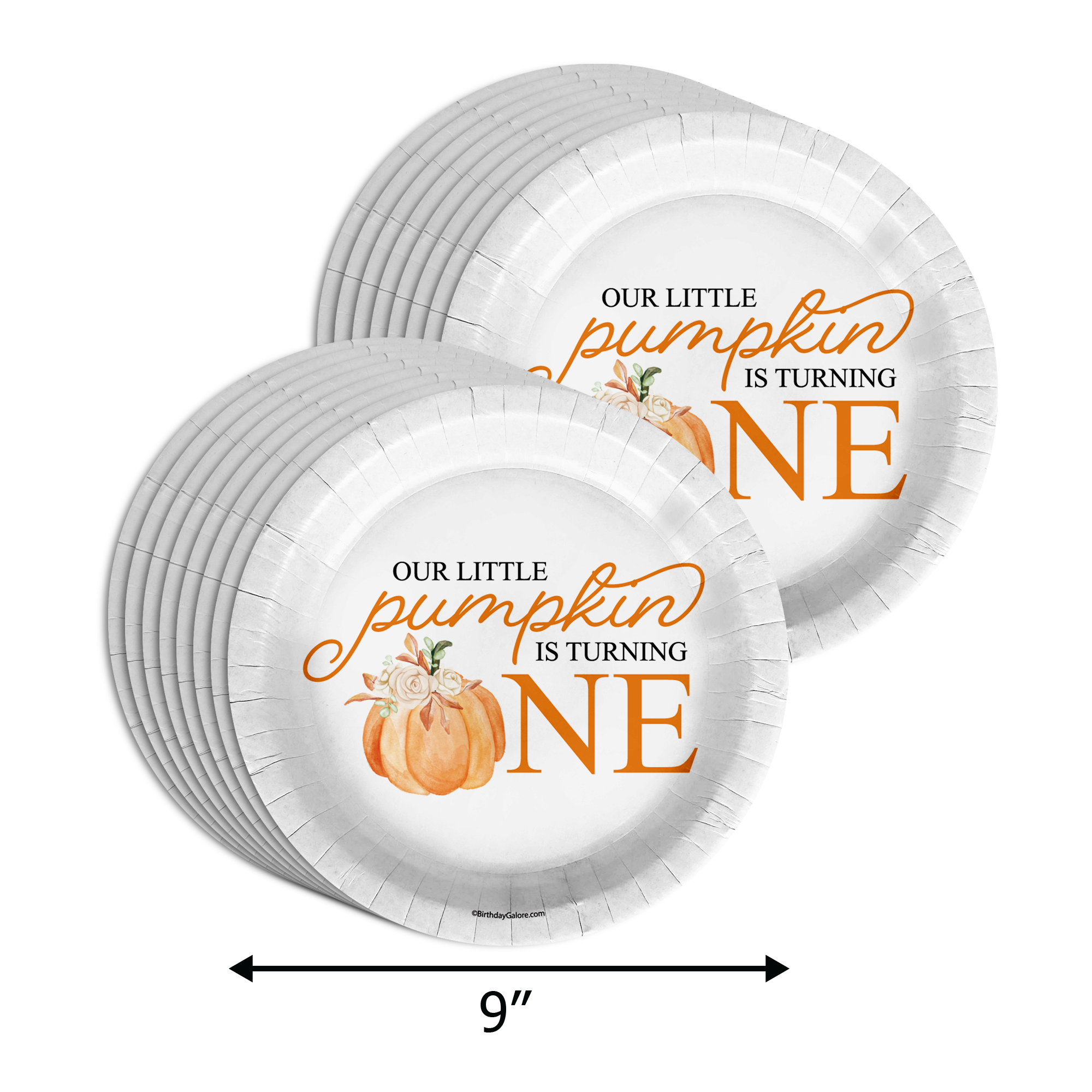 Little Pumpkin Turning One 1st Birthday Party Supplies 64 Piece Tableware Set Includes Large 9" Paper Plates Dessert Plates, Cups and Napkins Kit for 16