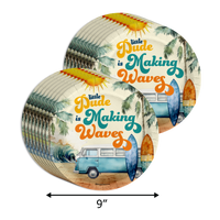 Little Dude Making Waves Surfing Baby Shower Party Supplies 64 Piece Tableware Set Includes Large 9" Paper Plates Dessert Plates, Cups and Napkins Kit for 16