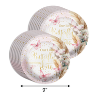 Butterfly Girl's 1st Birthday Party Supplies 64 Piece Tableware Set Includes Large 9" Paper Plates Dessert Plates, Cups and Napkins Kit for 16