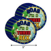 Three Rex Dinosaur Boy's 3rd Birthday Party Tableware Kit For 16 Guests 64 Piece