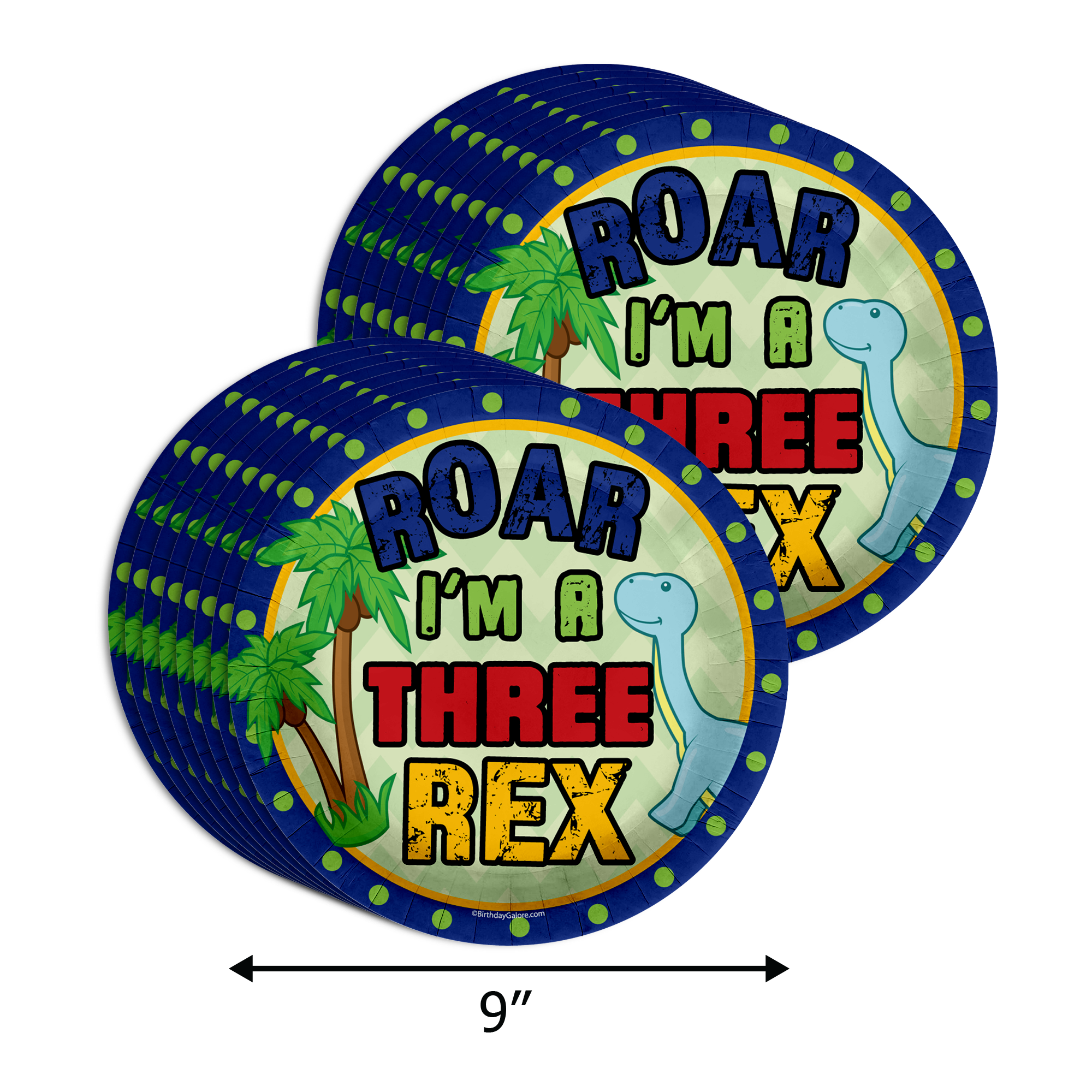 Three Rex Dinosaur Boy's 3rd Birthday Party Tableware Kit For 16 Guests 64 Piece