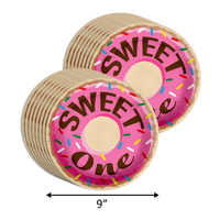 Girls 1st Birthday Party Supplies - Sweet One Donut Birthday Paper Plates - 64 Piece Tableware Set Includes Large 9" Paper Plates Dessert Plates, Cups and Napkins Kit for 16