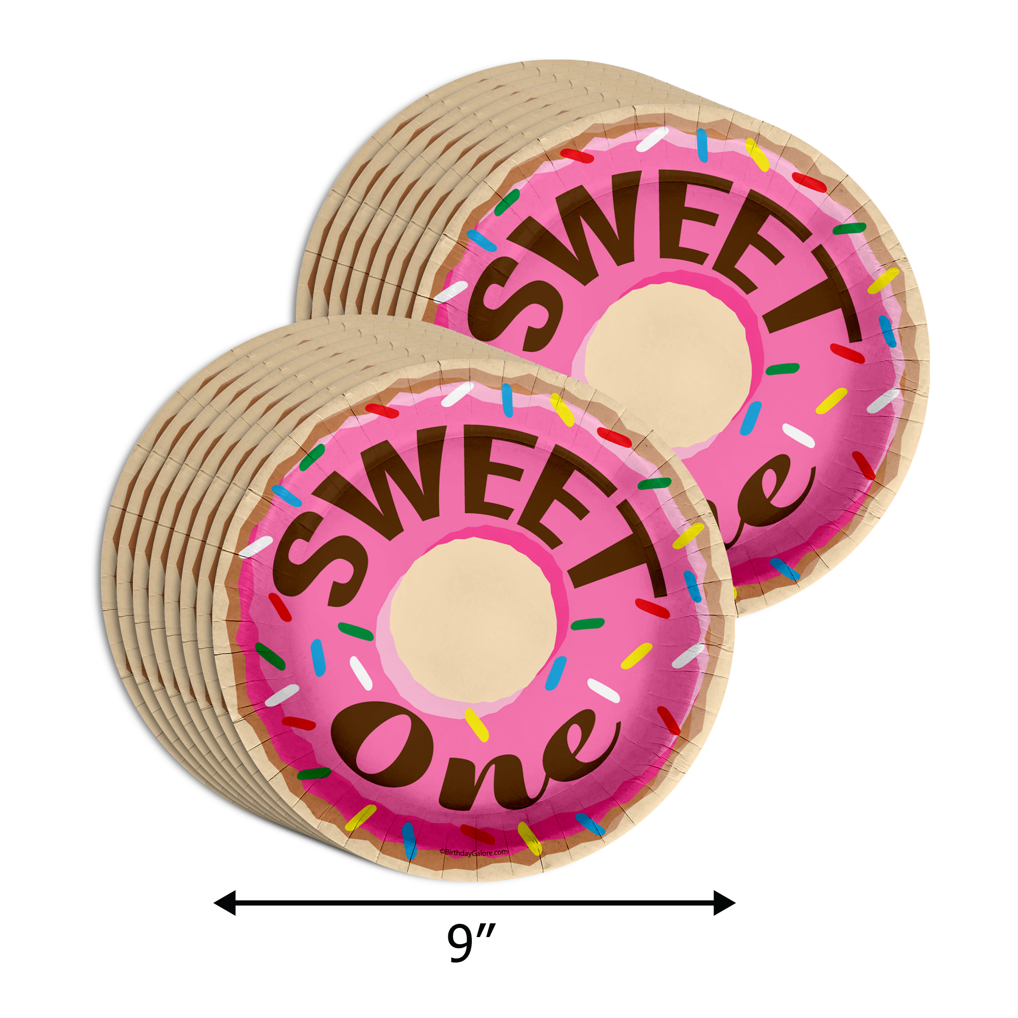 Girls 1st Birthday Party Supplies - Sweet One Donut Birthday Paper Plates - 64 Piece Tableware Set Includes Large 9" Paper Plates Dessert Plates, Cups and Napkins Kit for 16