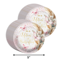 Butterfly Bridal Shower Party Supplies 64 Piece Tableware Set Includes Large 9" Paper Plates Dessert Plates, Cups and Napkins Kit for 16