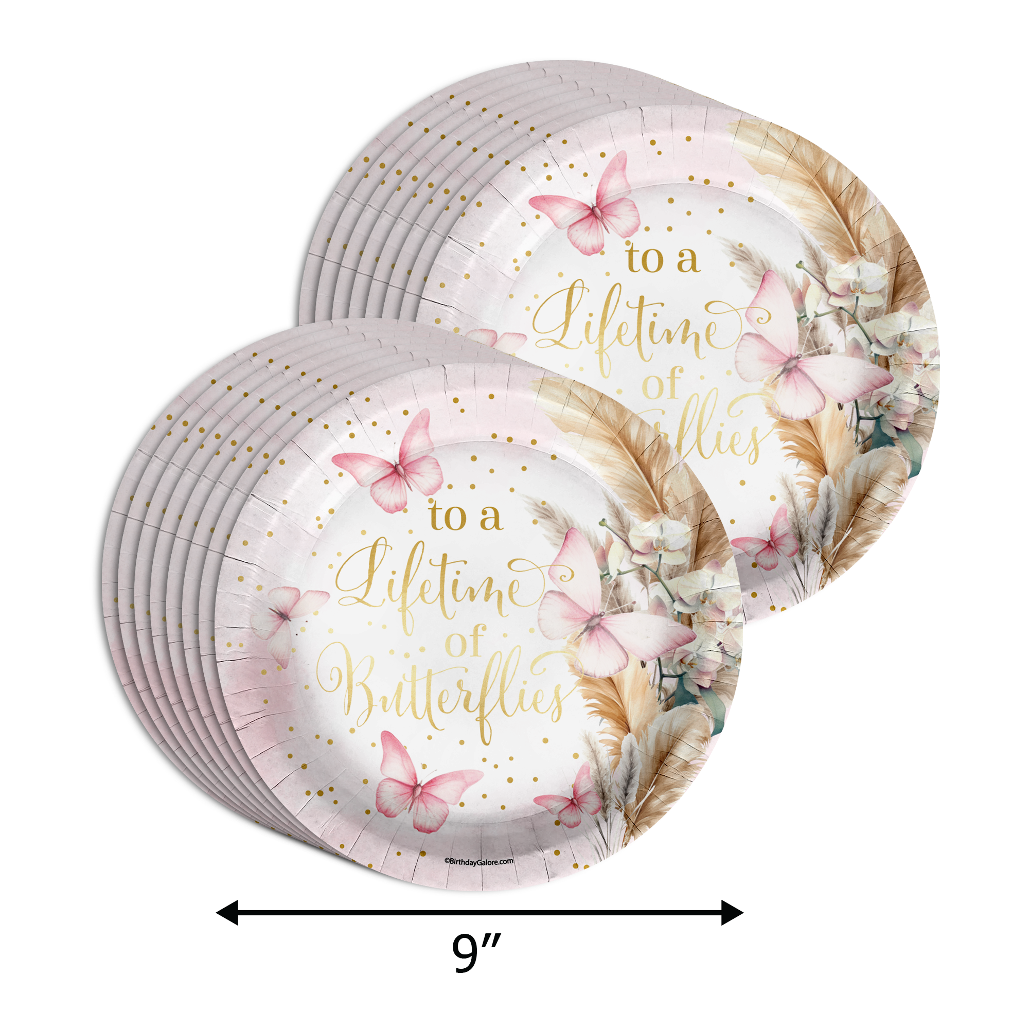 Butterfly Bridal Shower Party Supplies 64 Piece Tableware Set Includes Large 9" Paper Plates Dessert Plates, Cups and Napkins Kit for 16