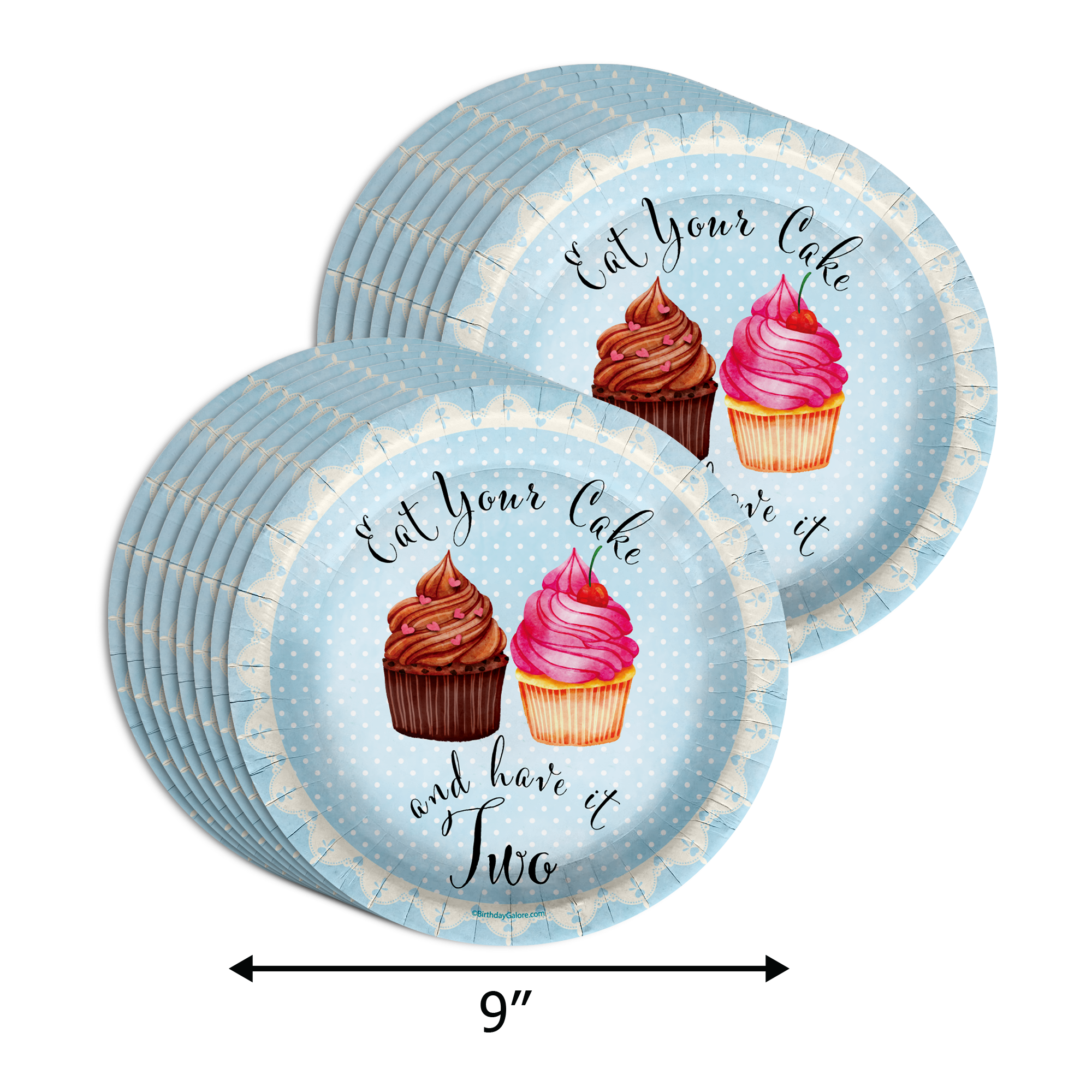 Have Your Cake and Eat it Two Cupcake 2nd Birthay Party Supplies 64 Piece Tableware Set Includes Large 9" Paper Plates Dessert Plates, Cups and Napkins Kit for 16