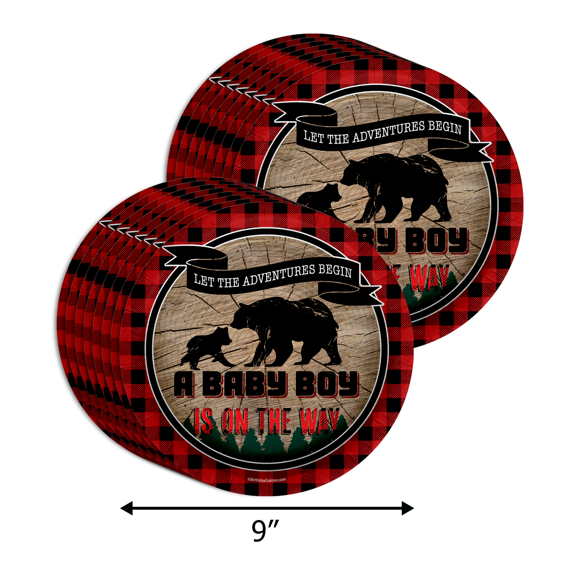 Adventures Awaits Baby Boy Baby Shower Buffalo Plaid Tableware Kit For 16 Guests 64 Piece