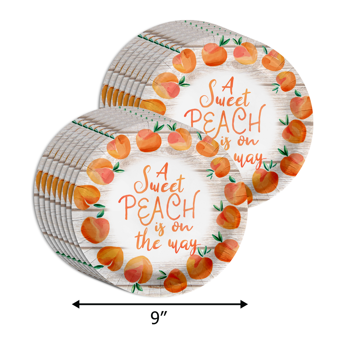 A Sweet Peach is on the Way Baby Shower Party Supplies 64 Piece Tableware Set Includes Large 9" Paper Plates Dessert Plates, Cups and Napkins Kit for 16