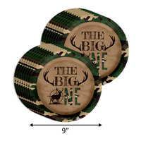 The BIG One Buck Hunter 1st Birthday Party Supplies 64 Piece Tableware Set Includes Large 9" Paper Plates Dessert Plates, Cups and Napkins Kit for 16