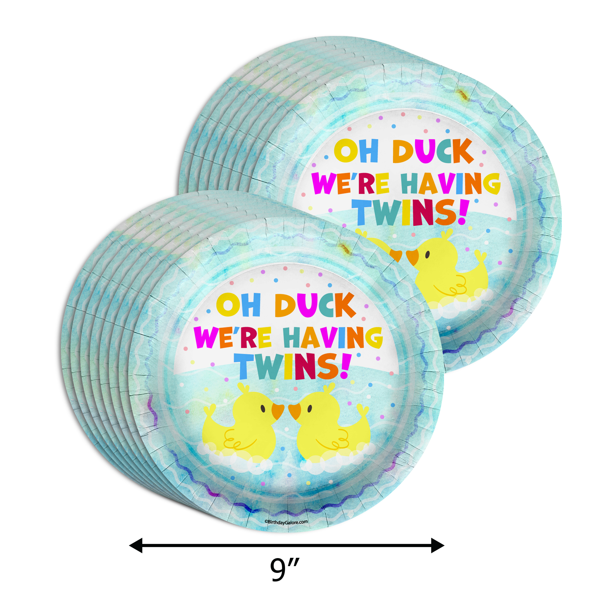 Oh Duck! We're Having Twins Baby Shower Party Supplies 64 Piece Tableware Set Includes Large 9" Paper Plates Dessert Plates, Cups and Napkins Kit for 16