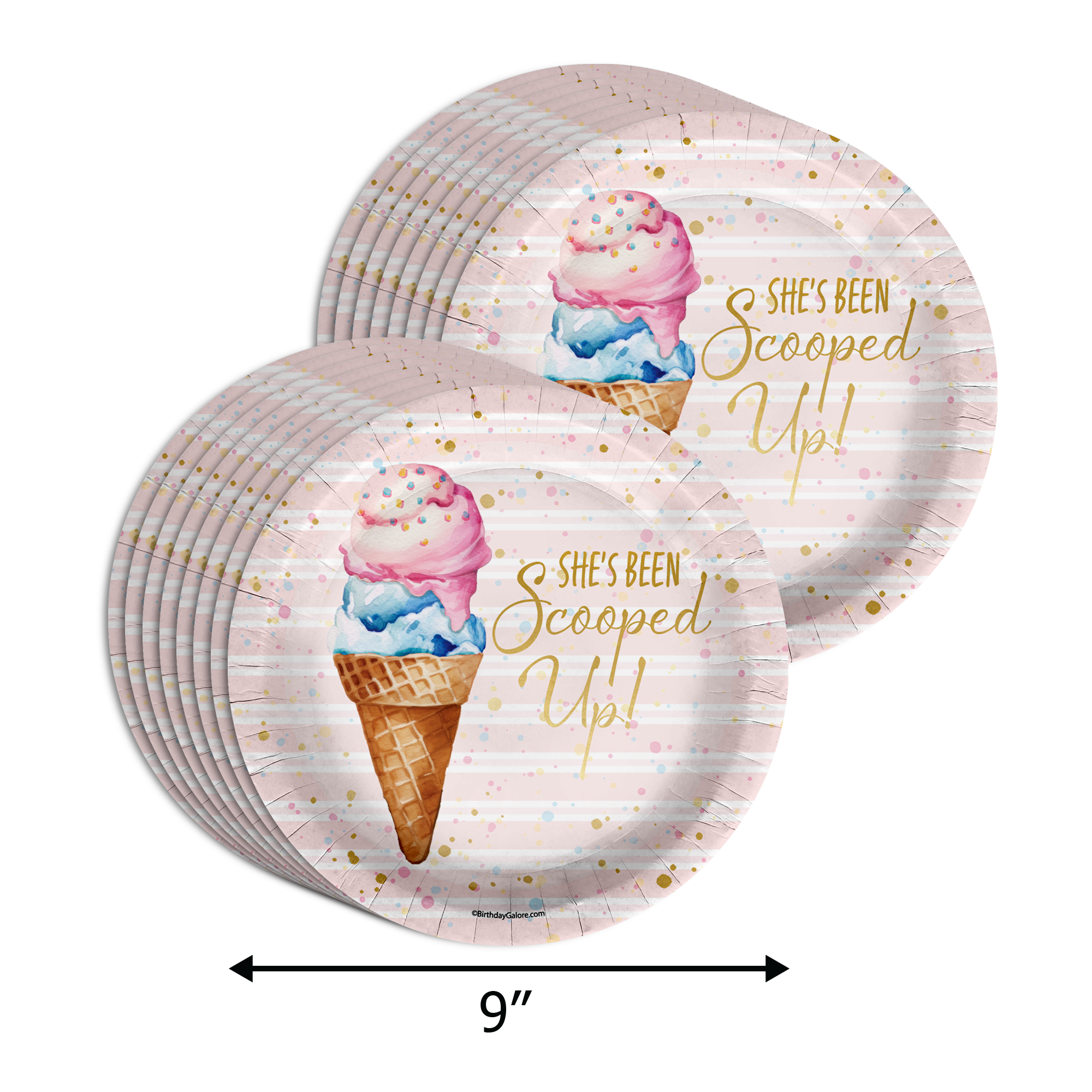 She's Been Scooped Up Ice Cream Bridal Shower Party Supplies 64 Piece Tableware Set Includes Large 9" Paper Plates Dessert Plates, Cups and Napkins Kit for 16