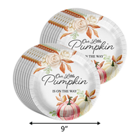 Our Little Pumpkin Is Almost Here Girl Baby Shower Party Supplies 64 Piece Tableware Set Includes Large 9" Paper Plates Dessert Plates, Cups and Napkins Kit for 16